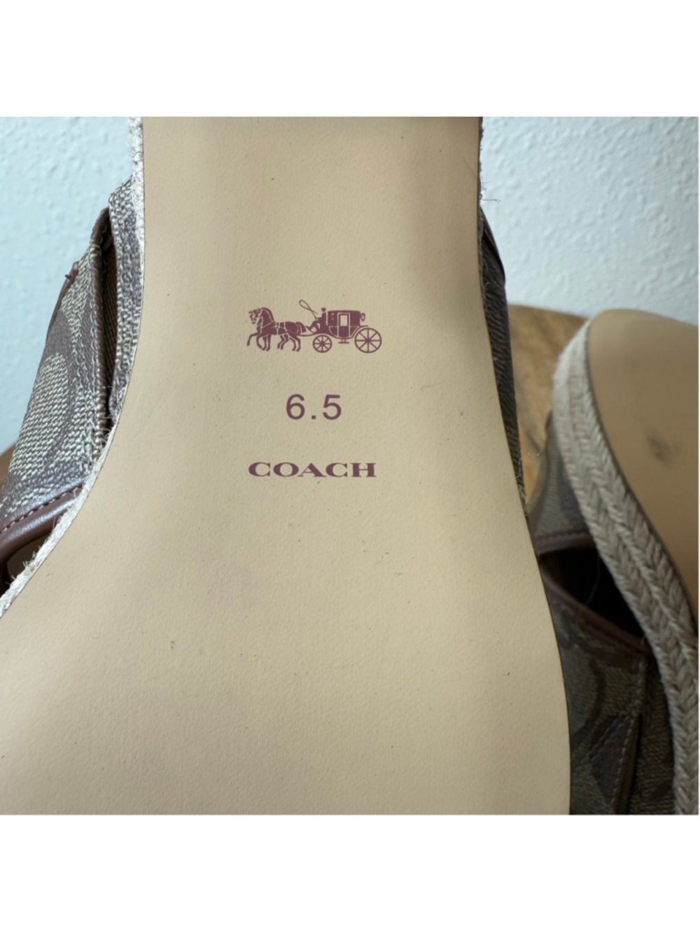 Women's Coach Brown Monogram Espadrille Wedge Sandals 6.5 - Picture 8 of 9